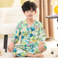 维尔梵 儿童睡衣夏季薄款棉绸套装男女孩中大童家居空调服青少年绵绸恐龙