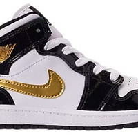 NIKE 耐克 Air Jordan 1 Mid Patent PS 'Black Gold'