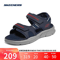 SKECHERS 斯凯奇 男鞋户外沙滩鞋魔术贴凉鞋 237286 NVGY海军蓝色/灰色 39.5