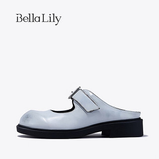 Bella Lily2024春季做旧真皮半包拖鞋女外穿单鞋脏脏小皮鞋子 白色 35