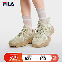 FILA 斐乐 官方FLUID 4女鞋复古运动鞋2023夏季新款轻便透气休闲鞋 米色/初雪白-AC 36