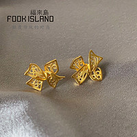 FOOK ISLAND/福来岛 福来岛 黄金耳钉足金999足金耳坠蕾丝蝴蝶结耳环简约古法金耳饰女