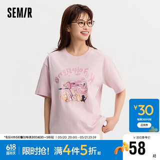 Semir 森马 短袖T恤女宽松卡通印花俏皮小众2024夏季落肩套头衫109324100048 M 红色调00366