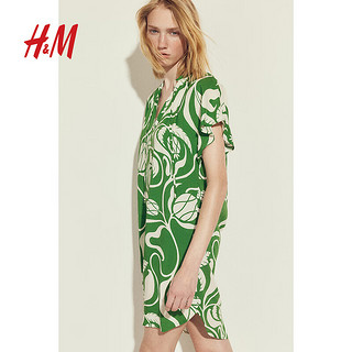 H&M2024年夏季女装系带连衣裙1208997 绿色/图案 155/80