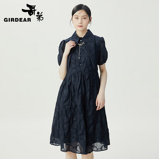 哥弟【GD】夏日减龄尖领造型感泡泡袖纯棉洋装连衣裙1500518 蓝 M (3码)