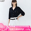 LILY2024夏女装气质通勤款舒适宽松垂坠感百搭休闲七分袖衬衫 510黑 M