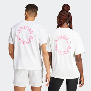 adidas印花跑步运动上衣圆领短袖T恤男女夏季阿迪达斯 白色 A/XL