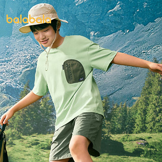 巴拉巴拉儿童套装夏装男大童短袖两件套速干童装运动撞色时尚字母 绿色调00444 165cm