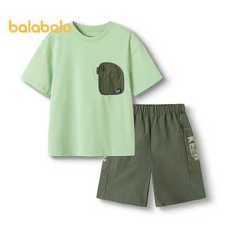巴拉巴拉儿童套装夏装男大童短袖两件套速干童装运动撞色时尚字母 绿色调00444 165cm