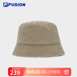 FILA FUSION斐乐潮牌款圆帽2024春季时尚休闲盆帽渔夫帽 卡其-LK M