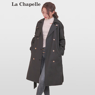 拉夏贝尔风衣女式英伦风气质中长款宽松系带收腰显瘦翻领外套24春季新款