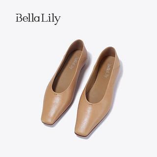 Bella Lily2024春季新款法式尖头单鞋女羊皮不累脚平底鞋气质瓢鞋