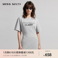 MISS SIXTY2024夏季连衣裙女圆领落肩印花字母镂空露腰休闲风 花灰 XS