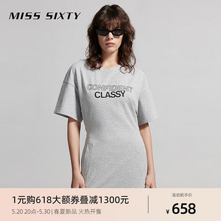 MISS SIXTY2024夏季连衣裙女圆领落肩印花字母镂空露腰休闲风 花灰 XS