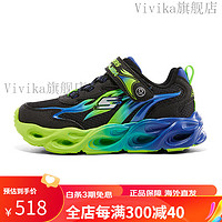 斯凯奇（Skechers）斯凯奇童鞋男童闪灯鞋可控开关儿童运动鞋网鞋发光亮灯鞋 黑色/蓝色/柠檬色/BBLM 34码