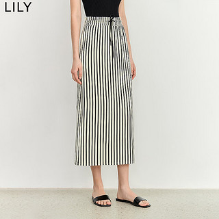 LILY2024夏女装复古时尚条纹松紧腰显瘦垂坠感气质直筒半身裙 601白色 L