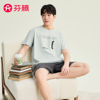 芬腾睡衣男士【100%纯棉】2024年夏季圆领短袖英头宽松短裤家居服套装
