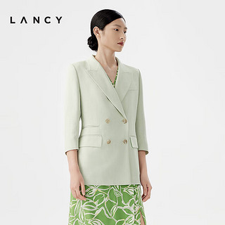 朗姿/LANCY2024夏季七分袖长款西装外套高级感气质商务西服女 薄雾草地色 S