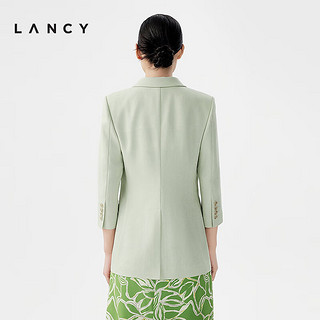 朗姿/LANCY2024夏季七分袖长款西装外套高级感气质商务西服女 薄雾草地色 S