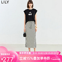 丽丽 LILY2024夏女装复古时尚条纹松紧腰显瘦垂坠感气质直筒半身裙 601白色 M