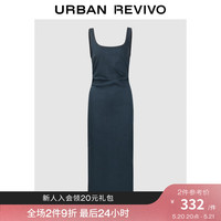 UR2024夏季女时尚复古时髦收褶开衩牛仔连衣裙UWJ840051 蓝色(14天) XL