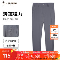 才子(TRIES)休闲裤男纯色轻薄弹力24夏季垂顺爽滑面料透气百搭长裤子商务 灰色 33/84cm