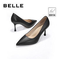 BeLLE 百丽 简约高跟鞋女春商场正装单鞋BDA15AQ3 黑色牛皮-宽版 38