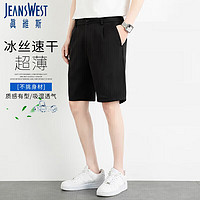 JEANSWEST 真维斯 短裤男夏季西装裤宽松百搭透气百搭阔腿运动裤子男黑色38