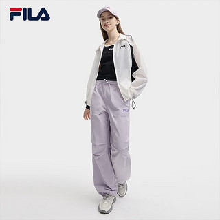 FILA 斐乐杨幂同款梭织长裤2024夏季时尚简约宽松休闲裤子女 淡奶油紫-PU 165/66A/M