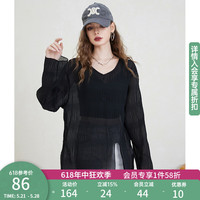 妖精的口袋宽松v领蕾丝衫女季遮阳显瘦雪纺气质上衣潮 佐罗黑色 S