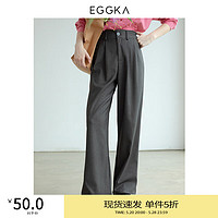 EGGKA 咖色高腰西装裤女春秋高级感简约通勤风垂感休闲裤子 灰色 XL