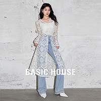 百家好（Basic House）新中式盘扣连衣裙国风开叉镂空长款叠穿罩衫夏B0624B5B082 米白色 S