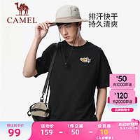 CAMEL 骆驼 男装速短袖女T恤2024春夏防晒露营吸湿功能上衣 A13BAVV072，幻影黑，男女同款 S