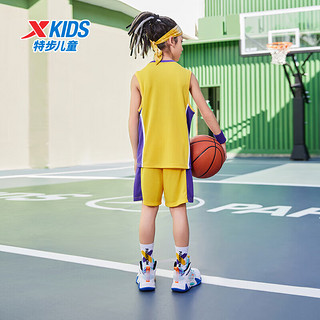 特步（XTEP）儿童童装男童夏季无袖网眼运动篮球比赛套装 巴西黄 175cm
