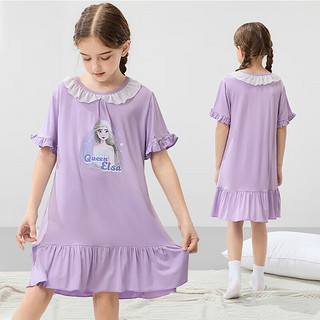 迪士尼童装女童可爱花边睡裙2024年夏季宝宝儿童家居睡衣洋气 水晶紫 150cm