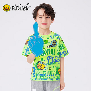 B.Duck【单向导湿】小黄鸭童装男童短袖T恤夏装新儿童款速干衣满印 白色 150cm