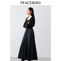 PEACEBIRD 太平鸟 2024春季新款赫本风连衣裙针梭织拼接修身气质针织裙女