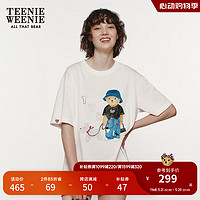 Teenie Weenie【男女同款】小熊T恤短袖女2024年夏季款宽松短袖T恤 象牙白 160/S