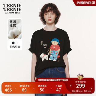 Teenie Weenie【男女同款】小熊T恤短袖女2024年夏季款宽松短袖T恤 黑色 175/XL