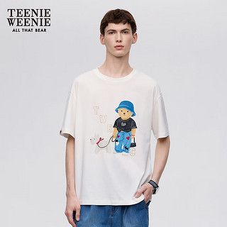 Teenie Weenie【男女同款】小熊T恤短袖女2024年夏季款宽松短袖T恤 象牙白 170/L