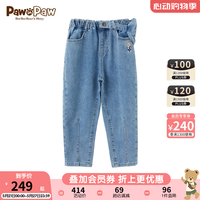 PawinPaw卡通小熊童装2024年春夏新款男女童腰包可拆卸印花牛仔裤 牛仔蓝色/55 1