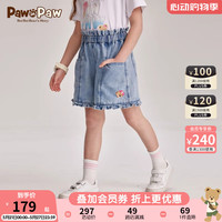 PawinPaw卡通小熊童装2024年夏季新款女童裤子儿童花边牛仔短裤 Indigo牛仔蓝色/55 1