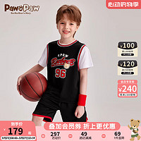 PawinPaw卡通小熊童装2024年夏男童撞色篮球风假两件运动套装 Black黑色/19 130
