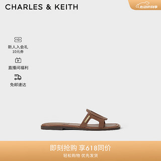 CHARLES&KEITH24夏复古镂空平底外穿一字拖鞋女CK1-70580231 CARAMEL焦糖色 36