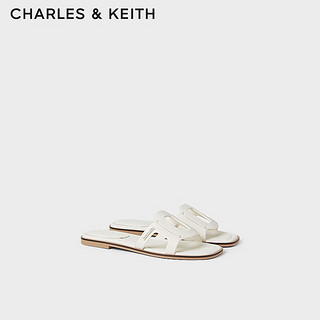 CHARLES&KEITH24夏复古镂空平底外穿一字拖鞋女CK1-70580231 粉白色Chalk 37