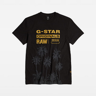 G-STAR RAW2024夏季男士纯棉高端t恤短袖Nifous圆领舒适打底衫D24682 深黑椰树印花 XS