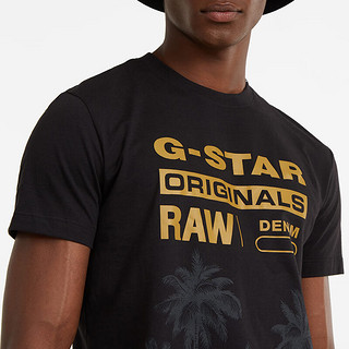 G-STAR RAW2024夏季男士纯棉高端t恤短袖Nifous圆领舒适打底衫D24682 深黑椰树印花 XS