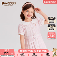 PawinPaw卡通小熊童装2024年春夏季女童学院风格纹印花连衣裙 粉红色/25 130