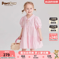 PawinPaw卡通小熊童装24夏季女宝翻领印花短袖洋气甜美连衣裙 粉红色/25 110