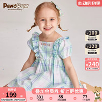 PawinPaw卡通小熊童装2024年夏季女宝宝方领泡泡袖甜美连衣裙 L/Green浅绿色/41 110